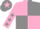 Silk - Pink and grey (quartered), pink sleeves, grey stars, grey cap, pink star