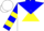 Silk - White, blue yoke, blue and yellow triangle, blue and yellow bars on sleeves