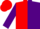 Silk - Red and purple vertical halves, gold 'wm', red and purple opposing sleeves