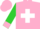 Silk - Pink, white 'a',  white 'sa ca' and cross, pink cuffs on  lime green sleeves
