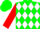 Silk - Green, three white diamonds, red sleeves