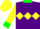 Silk - Purple, yellow diamond hoop, green collar and cuffs, yellow sleeves, yellow cap, green pompon