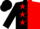 Silk - Black and red horizontal halves, white band with 'dk' logo, red stars on black sleeves, red star on black cap