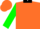 Silk - Orange, black collar, green sleeves, black cuffs, orange cap, black button