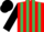 Silk - red, emerald green stripes, black sleeves & cap