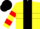 Silk - Yellow, black stripe and hoop, red hoops on sleeves, black cap