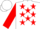 Silk - White, red circled 'l', red stars and cuffs on sleeves