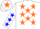 Silk - White, orange stars, blue stars on sleeves, white cap, orange star