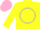 Silk - Fluorescent yellow, pink crowned bird emblem on white circle, pink cap