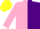 Silk - Pink, purple diagonal halves, yellow lighting bolt, yellow cap