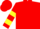 Silk - Red, yellow crown, yellow bars on sleeves, red cap