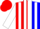 Silk - Red,  blue halved, white panel, white stripes on sleeves, red cap