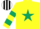 Silk - Yellow, Dark Green star, hooped sleeves, Black with White stripes cap