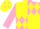 Silk - Yellow and pink quarters, pink 'steerhead', yellow diamonds on pink sleeves