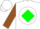 Silk - White, brown 'ec' on white ball on green diamond, brown cuffs on sleeves, white cap