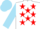 Silk - White, red stars, sky blue sleeves, sky blue cap