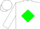 Silk - White, 'emerald bay stables' logo, green diamond stripe on white sleeves, white cap