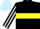 Silk - Black, Yellow hoop, Black and White striped sleeves, Light Blue cap