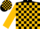Silk - Black, gold square on back and front, gold blocks on sleeves