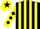 Silk - Black and yellow stripes, yellow sleeves, black diamonds, yellow cap, black star