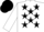 Silk - White, black 'le', black stars on white sleeves, black cap