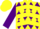 Silk - Yellow and purple diamonds, yellow chevrons on purple sleeves, yellow cap