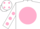 Silk - White, pink ball, pink dots on sleeves, white cap, pink dots