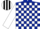 Silk - Dark Blue and White check, White sleeves, Black with White stripes cap