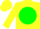 Silk - Yellow, red fighting bull on green ball, forest green band on sleeves, yellow cap