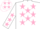 Silk - white with pink stars, white sleeves with pink stars, white cap with pink stars