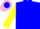Silk - Blue, black 'r' on pink trimmed yellow ball, pink trimmed blue ball on yellow sleeves