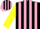 Silk - Black, pink stripes, black hoops on yellow slvs