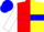 Silk - Red and yellow halved horizontally, green belt, blue hoop, white sleeves, blue cap