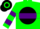 Silk - Green, black ball, purple hoop, purple band on sleeves