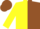 Silk - yellow and brown halved horizontally, yellow sleeves, brown cap