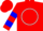Silk - Red, black 'pk' on white circle, blue hoops on slvs
