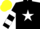 Silk - Black, yellow 'b' in white star, white hoops on sleeves, yellow cap