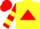 Silk - Yellow, red triangle, yellow bars on sleeves, red cap