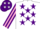 Silk - White, purple stars, purple and pink striped sleeves