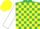 Silk - Emerald green and yellow check, white sleeves, yellow cap