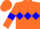 Silk - Orange body, blue diamond hoop, orange arms, blue armlets, orange cap, blue hoops