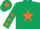 Silk - Dark green body, orange star, dark green arms, orange stars, dark green cap, orange star