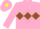 Silk - Pink, brown diamond hoop on front, yellow rose on brown diamond on back, brown trim
