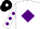 Silk - White, purple diamond, purple spots on sleeves, black cap & white diamond