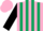 Silk - Pink and dark green stripes, black sleeves, pink cap