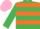 Silk - EMERALD GREEN & ORANGE HOOPED, pink  cap