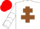 Silk - White, brown cross of lorraine, brown and white chevrons on sleeves, red cap