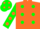 Silk - Orange body, green spots, green arms, orange spots, green cap, orange spots