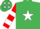 Silk - Emerald green, white star, red & white hooped sleeves, red cap, white stars