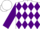Silk - White, purple and red emblem on front and back, purple diamonds with 'a' on sleeves, purple cuffs,
